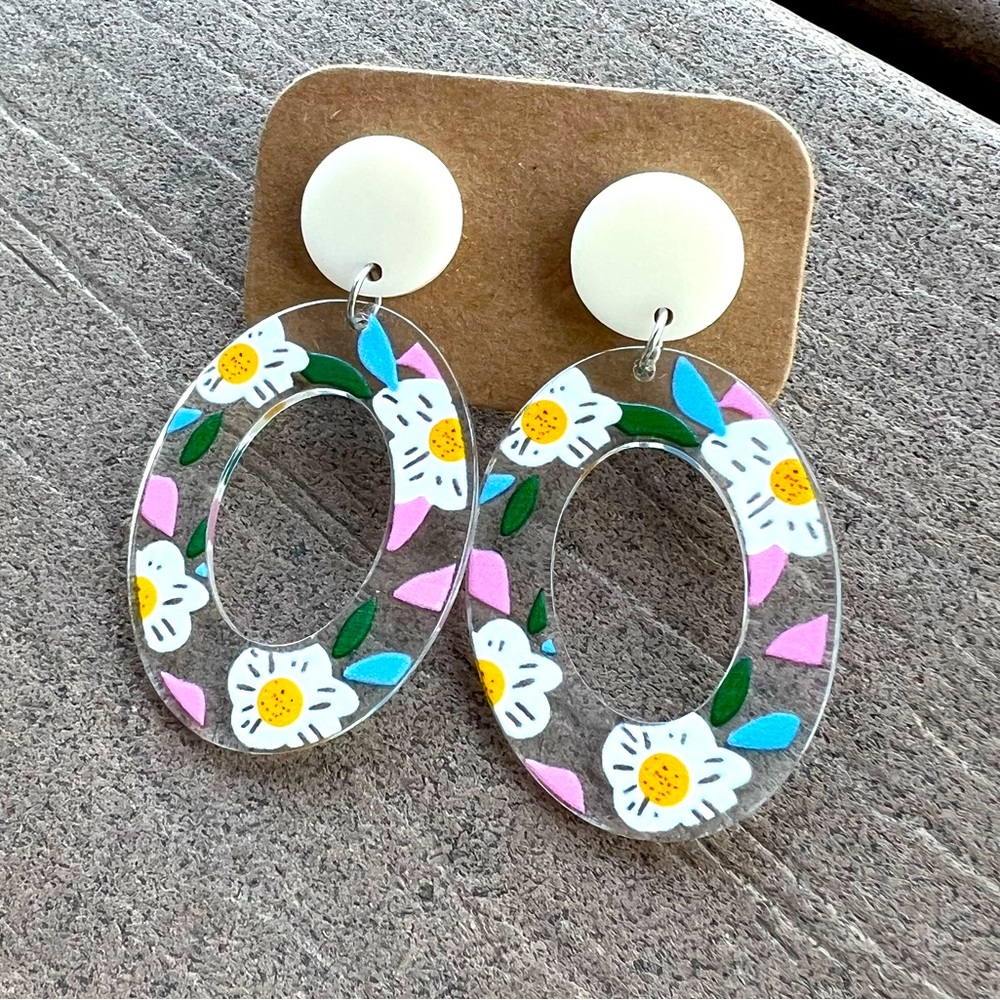 Floral Acrylic Push Back Drop Earrings